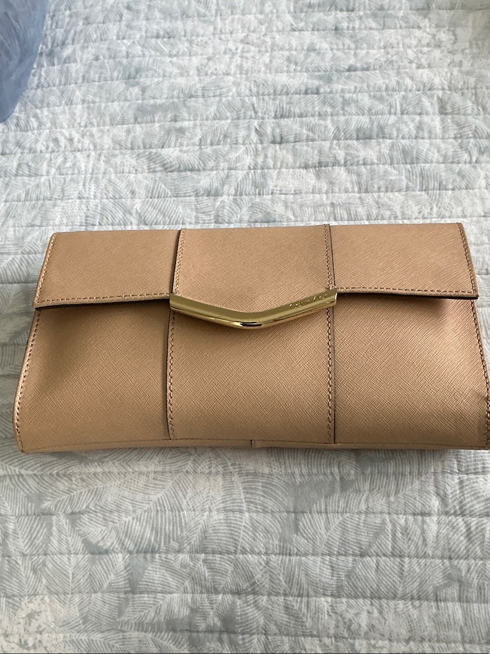 Calvin Klein Beige-Tan Clutch with Gold Accent